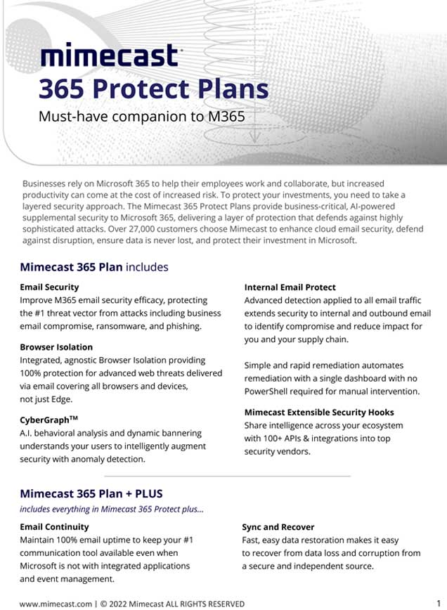 Mimecast 365 Protect Plus Plans Data Sheet